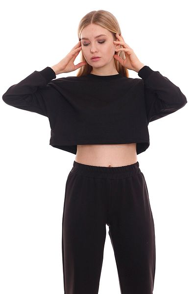 DISENTIS MODEST Long Sleeve Black Crop Sweatshirt