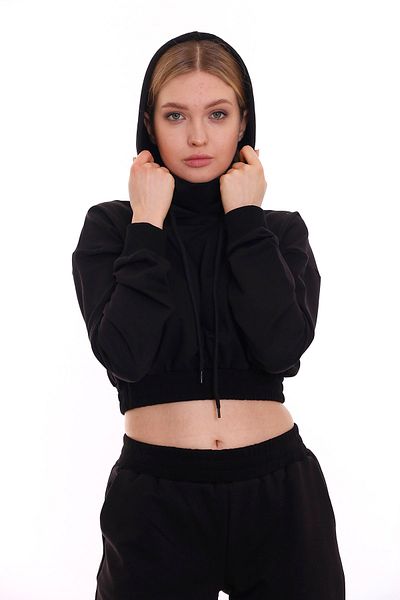 DISENTIS MODEST Turtleneck Black Crop Sweatshirt - Long Sleeve and Hoodie