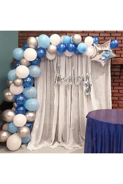 Çemrek Süs Parti Baby Birthday Blue Balloon Chain - 101 Balloon 5 m Chain Attachment and Balloon Pump