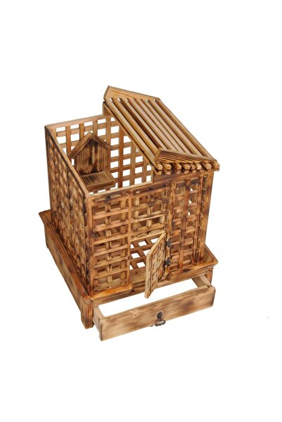 Aksöz Tasarım Ahşap Kuş Evi Yuvası Kafesi Yakma Eskitme Ahşap Salma