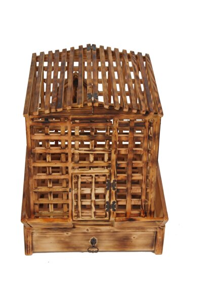 Aksöz Tasarım Ahşap Kuş Evi Yuvası Kafesi Yakma Eskitme Ahşap Salma