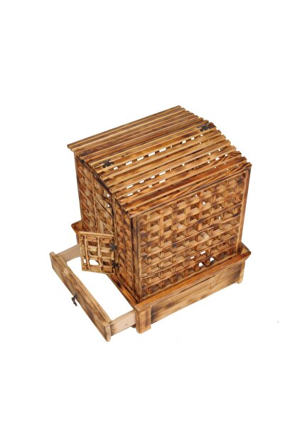 Aksöz Tasarım Ahşap Kuş Evi Yuvası Kafesi Yakma Eskitme Ahşap Salma