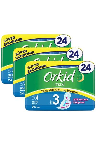 Orkid Maxi Gece 24'lü X 3 Adet = 72 Adet Ped
