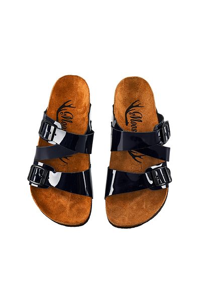 Moosefield Genuine Leather Navy Blue Women's Slippers