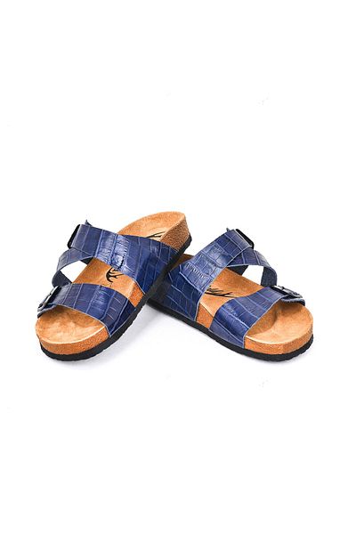 Moosefield Genuine Leather Dark Blue Women's Slippers