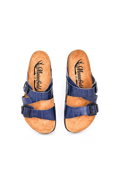 Moosefield Genuine Leather Dark Blue Women's Slippers