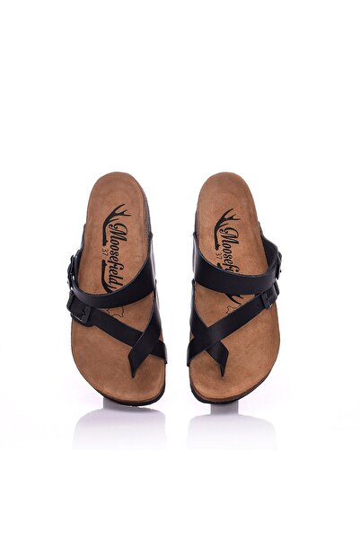 Moosefield Genuine Leather Black Women's Slippers