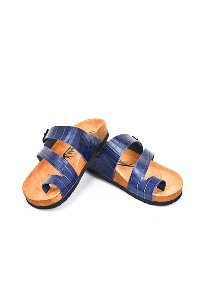Moosefield Genuine Leather Dark Blue Women's Slippers
