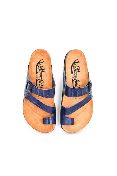 Moosefield Genuine Leather Dark Blue Women's Slippers