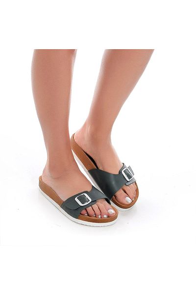 Moosefield Genuine Leather Green Women's Slippers