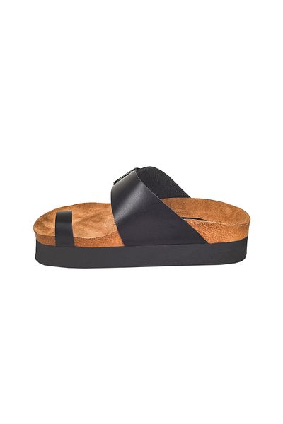 Moosefield Genuine Leather Black Women's Slippers