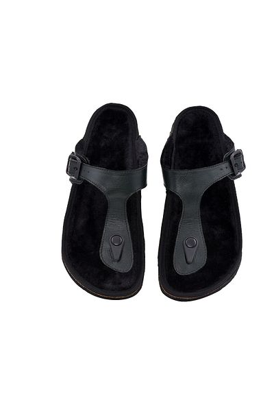 Moosefield Dark Green Genuine Leather Furry Slippers