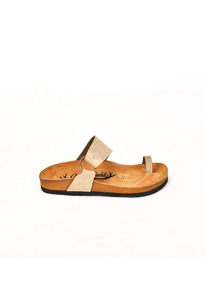 Moosefield Genuine Leather Beige Women's Slippers