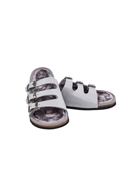 Moosefield Gray Genuine Leather Furry Slippers