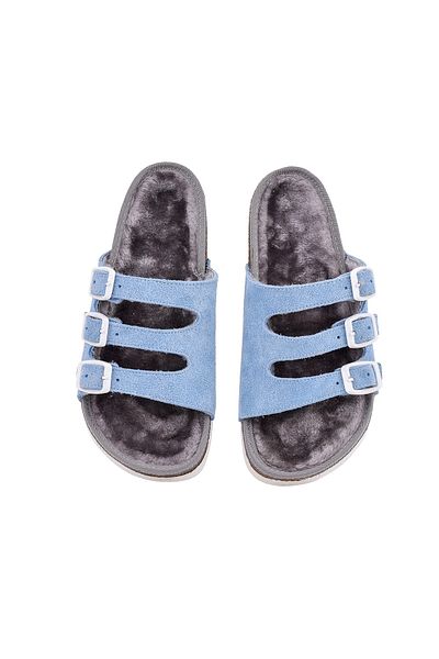 Moosefield Turquoise Furry Genuine Leather Slippers