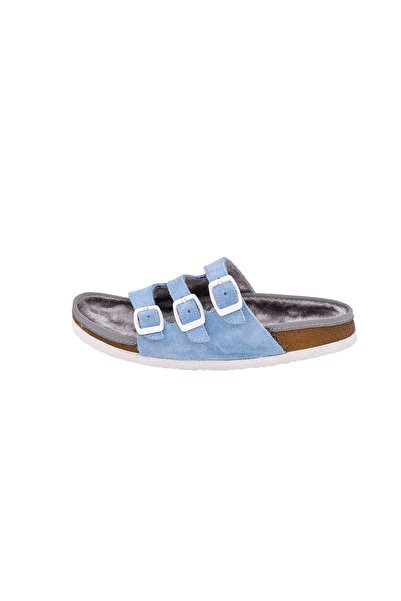 Moosefield Turquoise Furry Genuine Leather Slippers