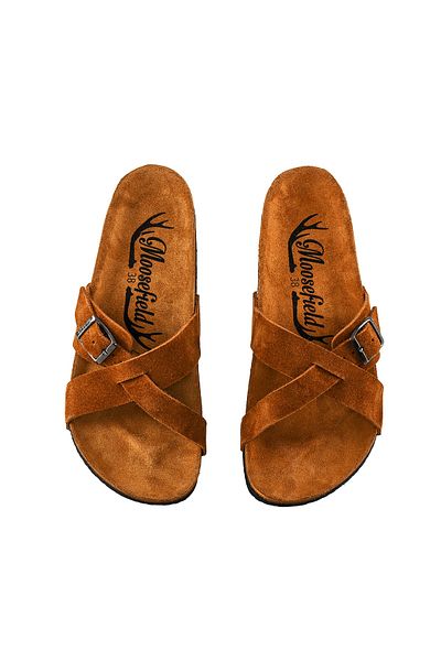 Moosefield Genuine Leather Brown Women's Slippers