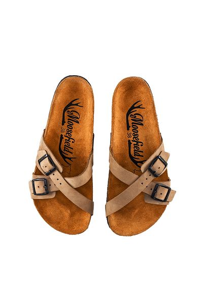 Moosefield Women's Genuine Leather Beige Slippers