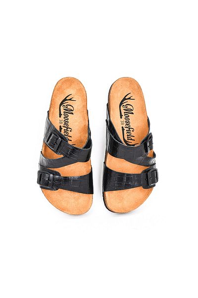 Moosefield Genuine Leather Black Women's Slippers