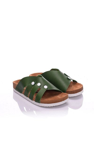 Moosefield Genuine Leather Light Green Women's Slippers