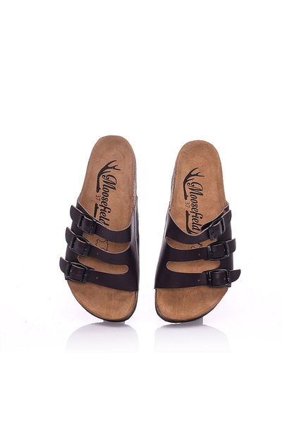 Moosefield Genuine Leather Dark Brown Women's Slippers