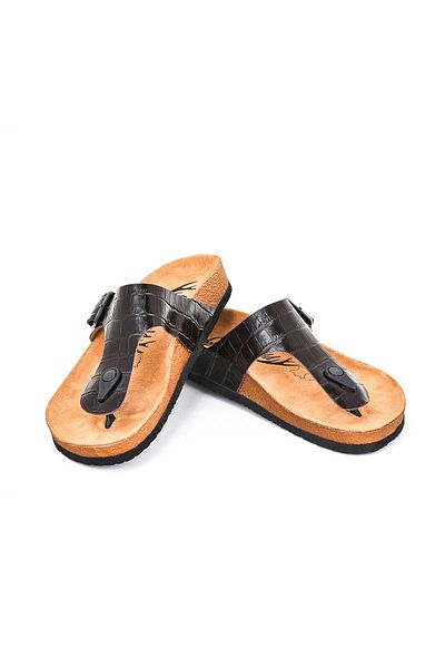 Moosefield Genuine Leather Dark Brown Women's Slippers