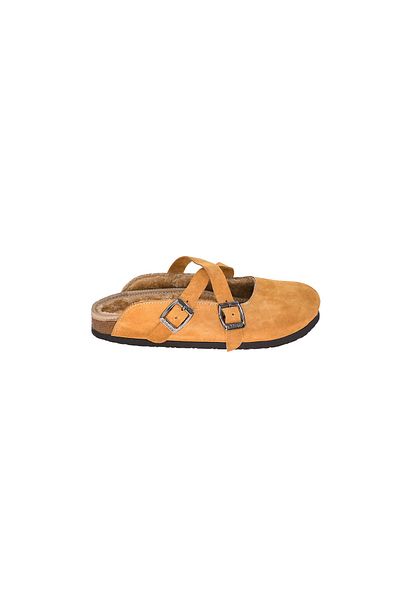 Moosefield Tan Furry Genuine Leather Slippers