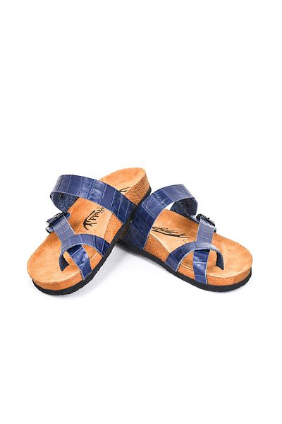 Moosefield Genuine Leather Dark Blue Women's Slippers