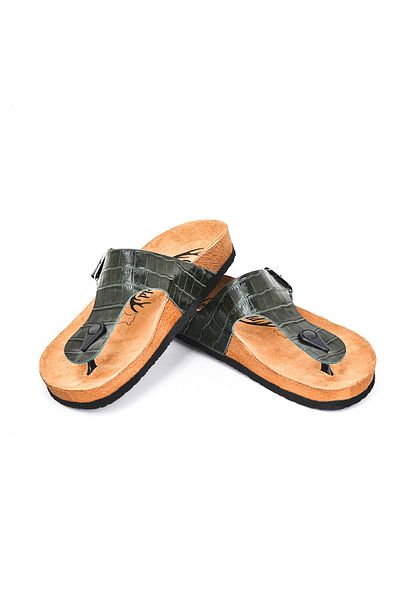 Moosefield Genuine Leather Green Women's Slippers