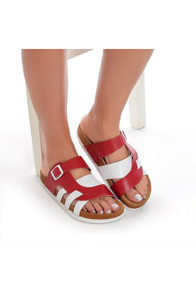 Moosefield Genuine Leather Red White Women's Slippers