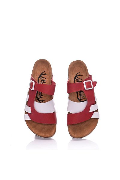 Moosefield Genuine Leather Red White Women's Slippers