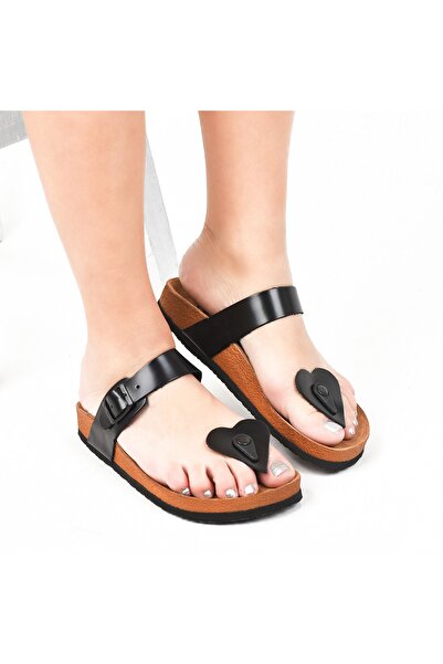 Moosefield Черни дамски чехли от естествена кожа