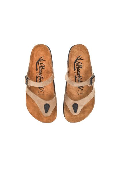 Moosefield Γυναικείες παντόφλες από γνήσιο δέρμα μπεζ