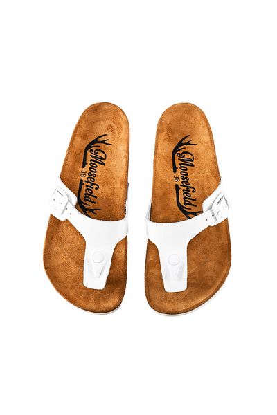 Moosefield White Genuine Leather Women's Slippers