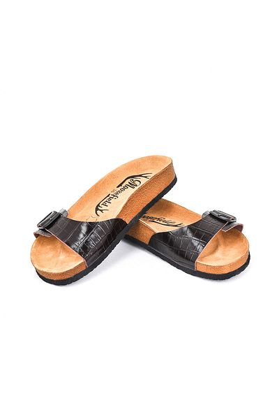 Moosefield Genuine Leather Dark Brown Women's Slippers