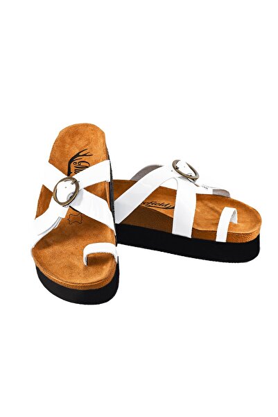 Moosefield Δερμάτινες Λευκές Γυναικείες Παντόφλες