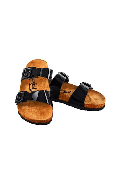 Moosefield Genuine Leather Black Women's Slippers