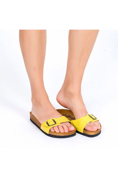 Moosefield Genuine Leather Yellow Women's Slippers