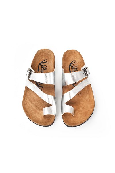 Moosefield Genuine Leather Silver Women's Slippers