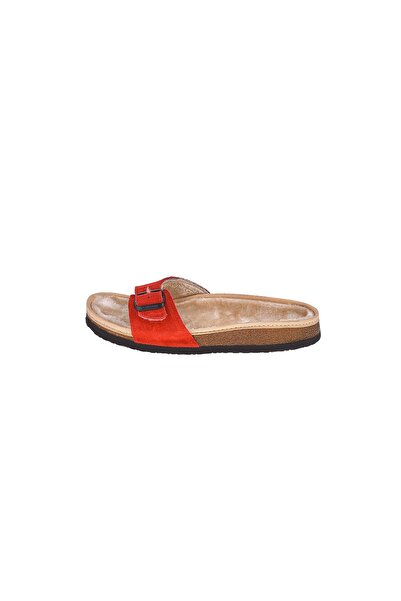 Moosefield Red Genuine Leather Furry Slippers