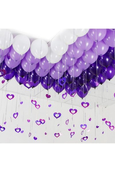 MERİ PARTİ 100 Adet Mor Lila Beyaz Metalik Balon Mor Balon Parti Malzemeleri