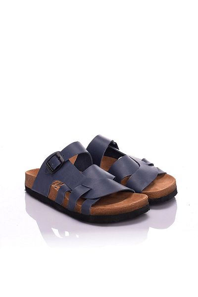 Moosefield Genuine Leather Dark Blue Women's Slippers