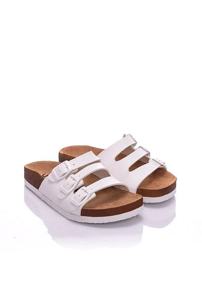 Moosefield Genuine Leather White Women's Slippers