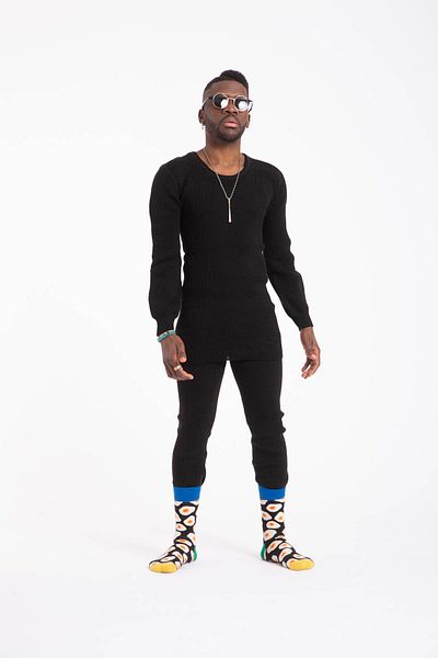 DERTEX Men's Black Long Sleeve Top and Bottom Woolen Underwear Set