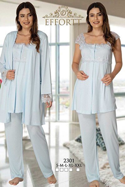 Effort Pijama Effort Women's Blue Maternity Pajama Set with Dressing Gown 2301