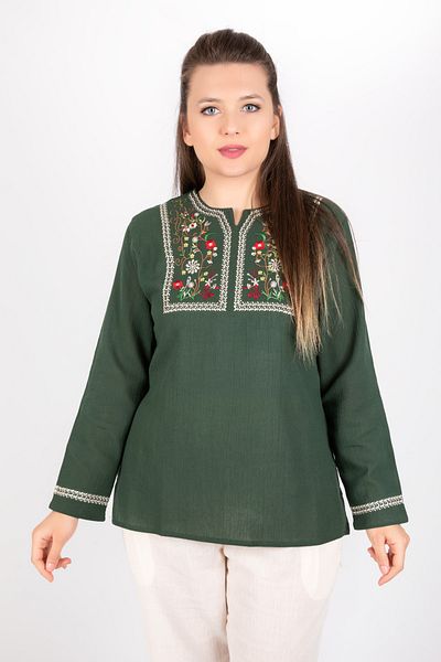 Kardelen Butik Ümraniye Şile Cloth Embroidered Khaki Green Şilebezi Blouse