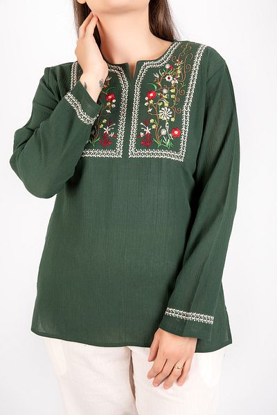 Kardelen Butik Ümraniye Şile Cloth Embroidered Khaki Green Şilebezi Blouse