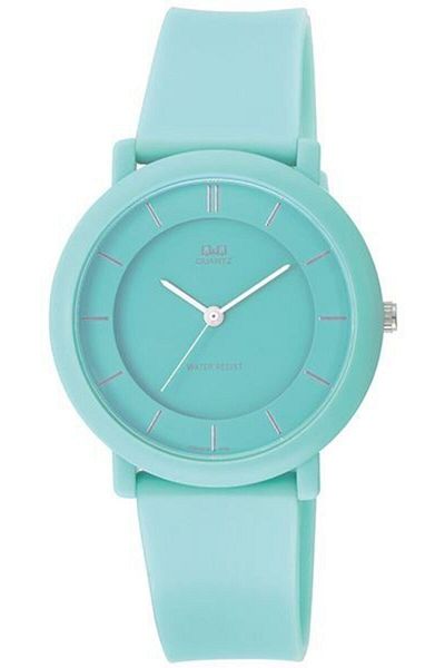 Q&Q Unisex Blue Glossy Silicone Band Waterproof Wristwatch Vq94J008Y