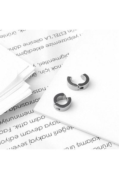 Kirpi Silver Color Steel Compression Hoop Earrings (1 Piece)