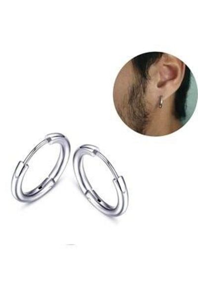 Kirpi Silver Color Hoop Steel Earrings 12 Mm (1 Pair)